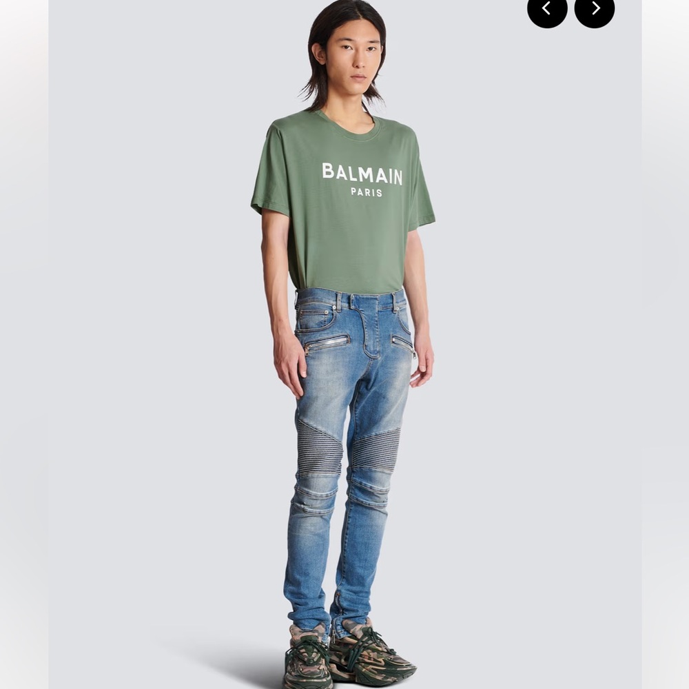 Balmain Slim Fit Biker Jeans in Blue Denim - Picture 5 of 16